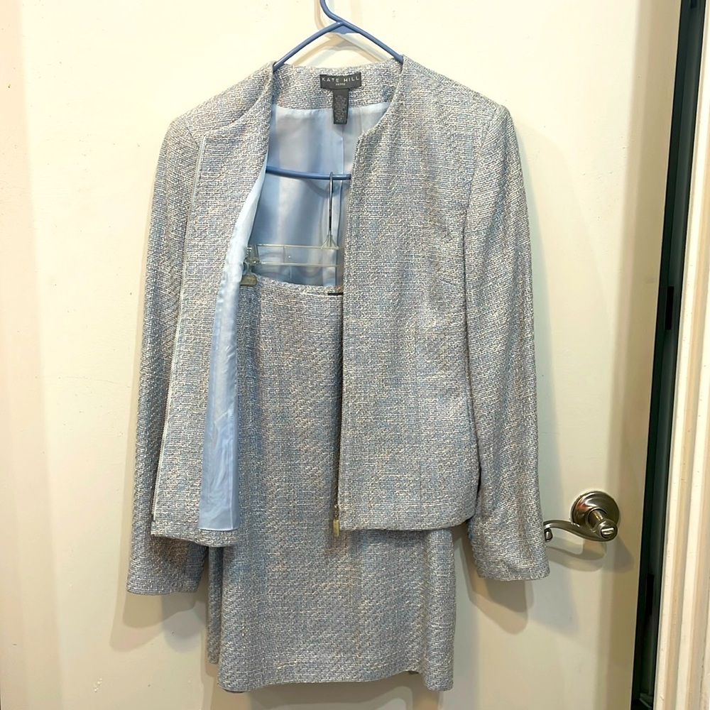 Kate Hill Women’s Tweed Skirt Suit Light Blue 12P